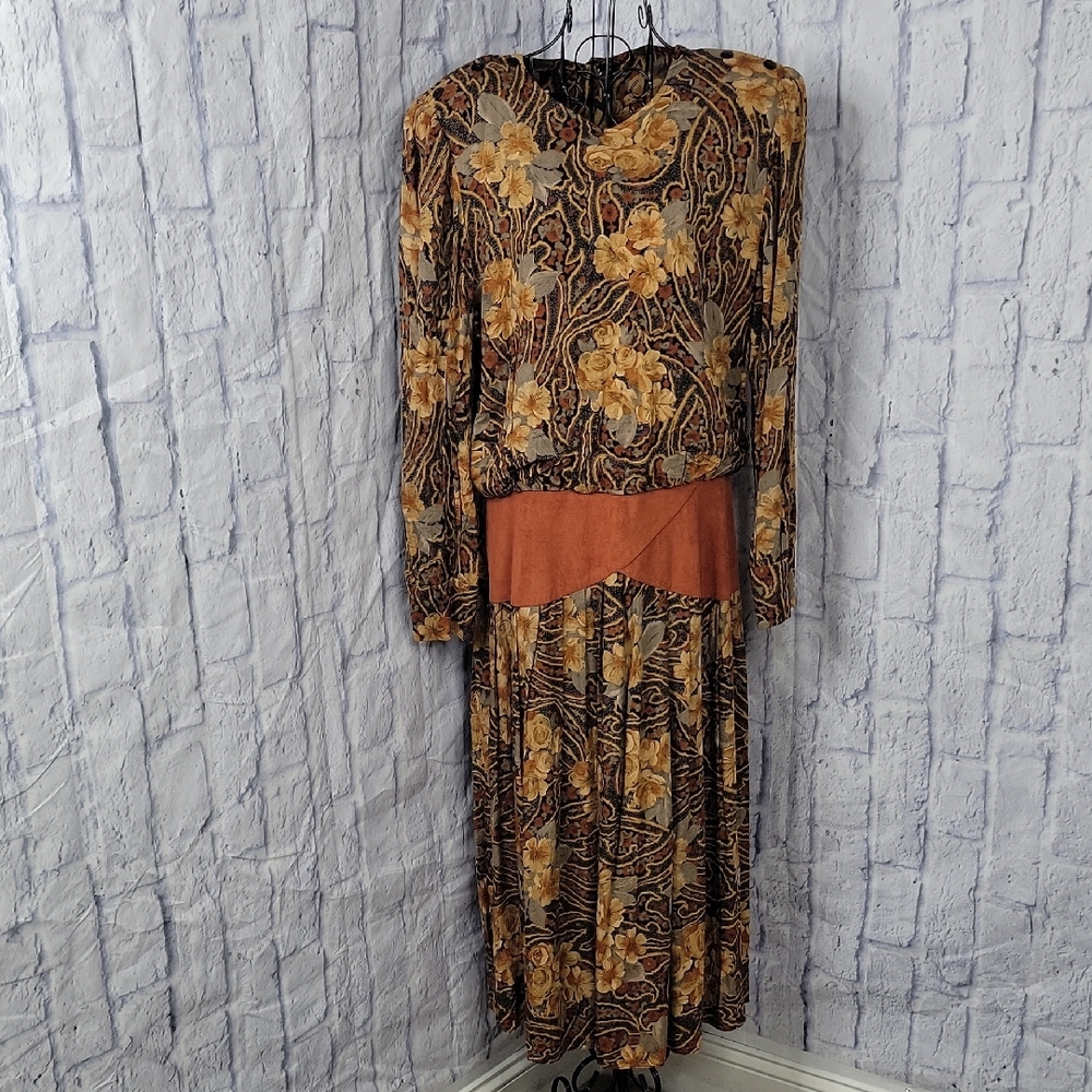 Vintage John Roberts Floral‎ Paisley Made in USA Midi Dress M/L